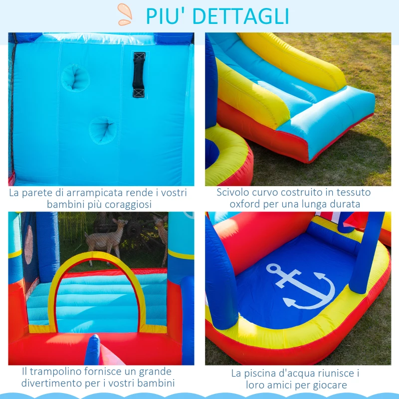 Outsunny Castello Gonfiabile 4 in 1 Bimbi 3-8 Anni, Scivolo e Piscina, 265x260x200cm