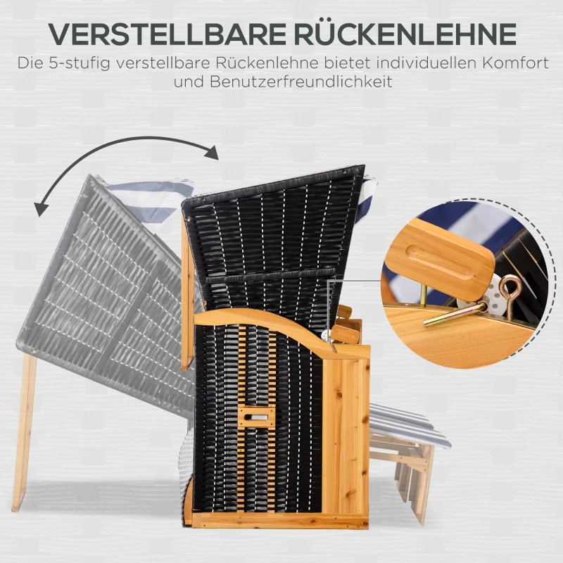 Outsunny Strandkorb, doppelte Sonnenliege mit Dach, inkl. 1Klapptisch, Blau