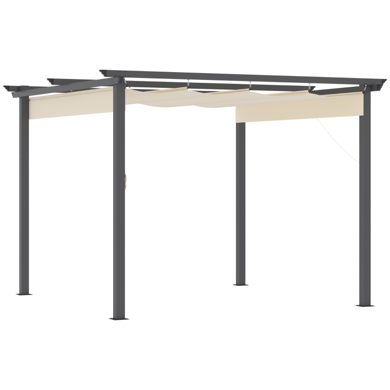 Outsunny Gazebo Pergola da Giardino 3x3m con Tenda Retrattile, in Alluminio e Poliestere, Bianco Crema