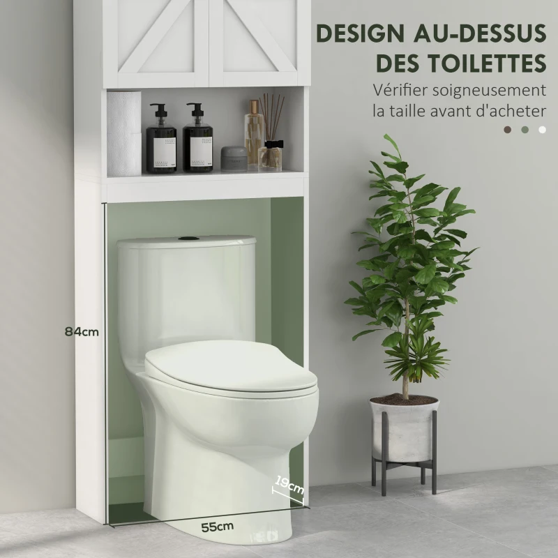 HOMCOM Armoire de rangement dessus des toilettes, meuble de salle de bain placard 2 portes étagère 58,5L x 23l x 170H cm blanc