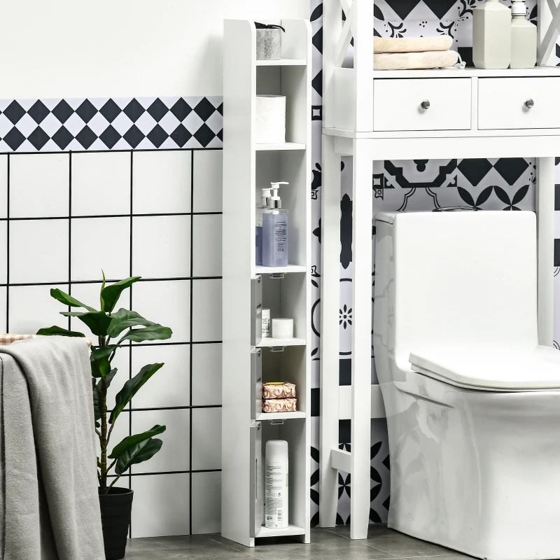 kleankin Columna Baño con 3 Puertas y 3 Estantes Mueble Auxiliar Alto de Estilo Moderno 15x17x120cm Blanco y Gris