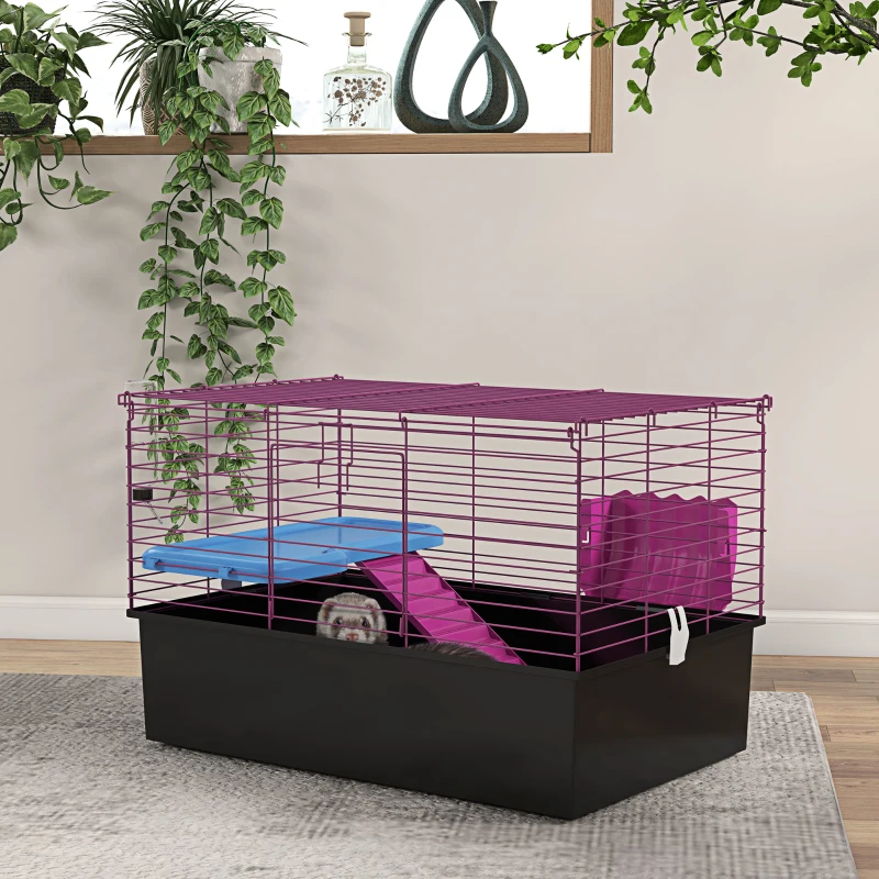PawHut Chinchillas Small Rabbit Guinea Pig Small Animal Cage, Pet Playhouse, with Platform, Ramp, 71 x 46 x 47cm