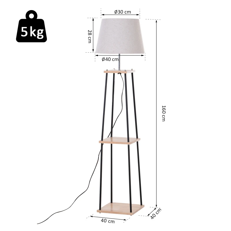 Lámpara de Pie de Madera Iluminación Interior Suave Lámpara con Estantes para Salón o Dormitorio 40x40x160cm Sin Bombilla