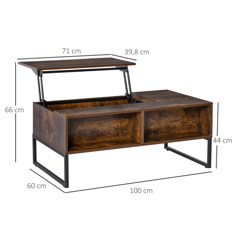 HOMCOM Couchtisch Wohnzimmertisch Kaffeetisch mit Höhenverstellbarer Platte Spanplatte Braun 100 x 60 x 44 cm