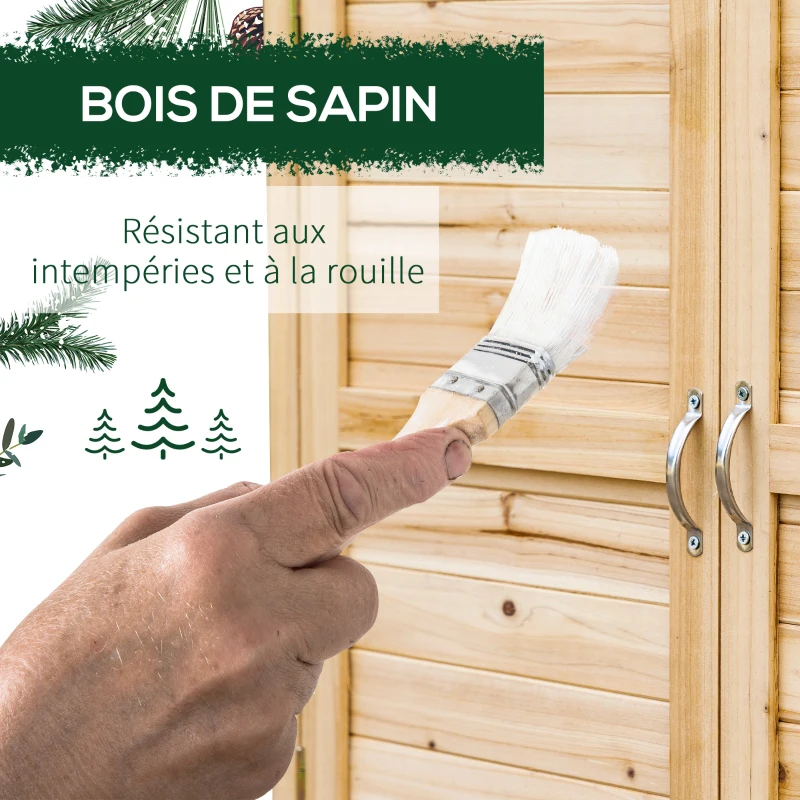 Outsunny Armoire de jardin remise pour outils sur pied placard avec double porte et étagère interne en bois massif sapin pré-huilé dim. 83L x 40l x 92H cm naturel