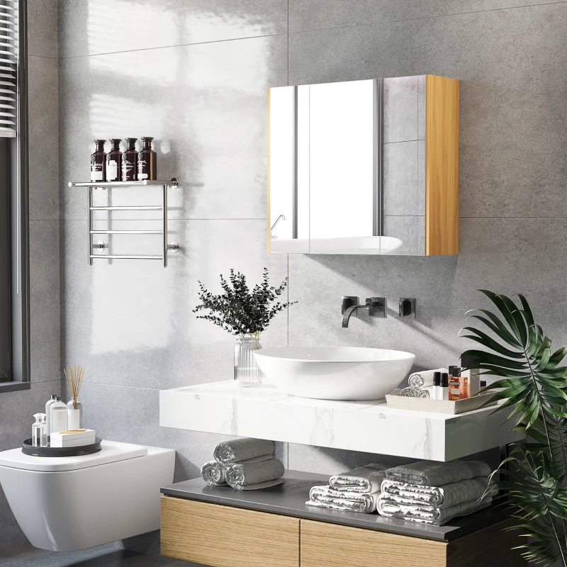 kleankin Armoire miroir salle de bain armoire de toilette miroir 3 portes 4 étagères réglables 68 x 22 x 60 cm blanc
