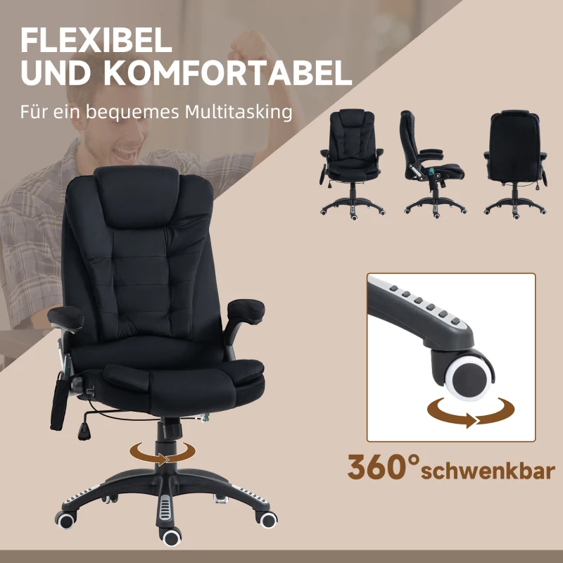 Vinsetto Bürostuhl mit Massage- & Wärmefunktion, ergonomisch, höhenverstellbar, Schwarz(m-8)