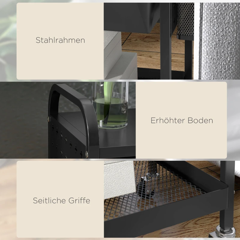 HOMCOM Mehrzweckwagen mit 1 Schublade, 1 Ablage, 4 Rollen, Küchenwagen, Schwarz