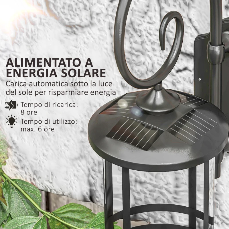 Outsunny Lampada da Esterno con Pannello Solare, Impermeabile IP44 e Accensione Automatica, Nero