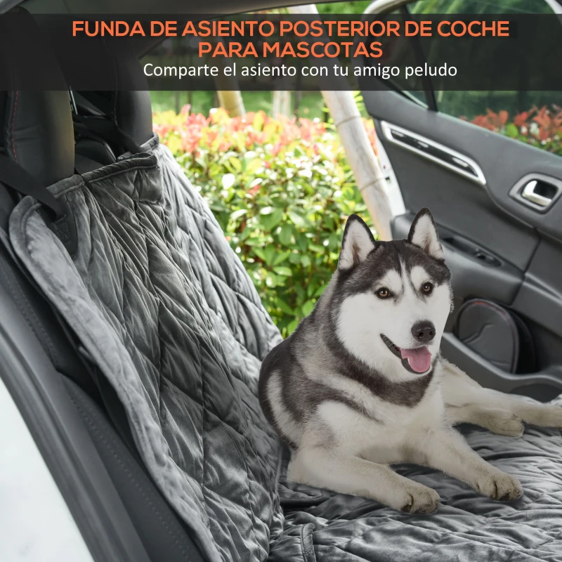 PawHut Funda de Asiento de Coche para Perros Cubierta Protectora Mascotas Antideslizante y Aperturas para Cinturón de Seguridad Fácil de Instalar y Limpiar 160x145 cm Gris