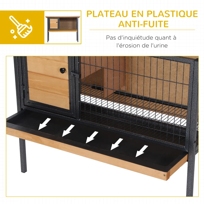 PawHut Cage à lapins en bois sur pieds, clapier pour rongeurs, cochons d'inde avec toit ouvrable - dim. 91,5L x 45l x 70H cm