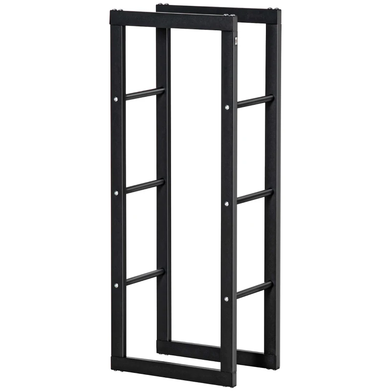 HOMCOM Porta Legna Verticale in Metallo Nero da Interni ed Esterni con Portata 100 kg max, 40x25x100 cm