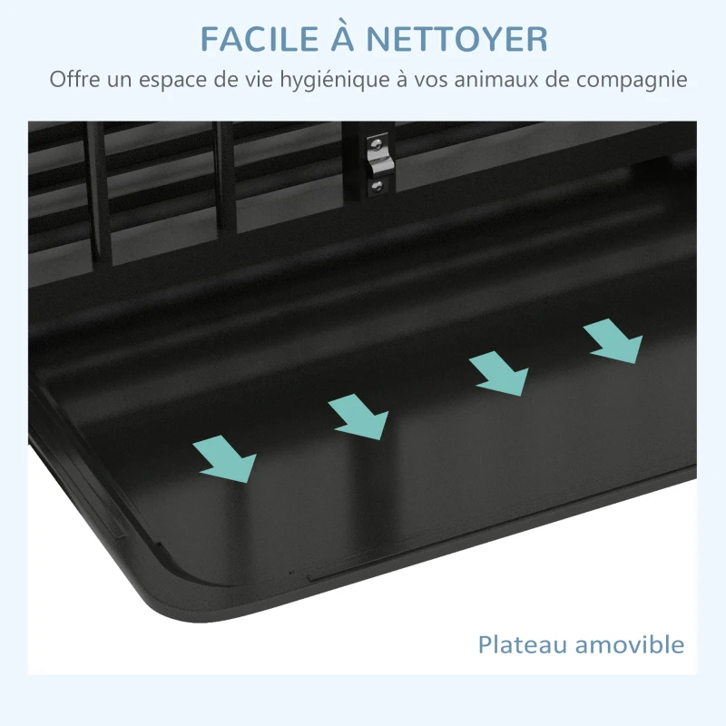 PawHut Cage pour chien pliable transport sur roulettes 2 portes verrouillables plateau amovible interieur exterieur acier noir