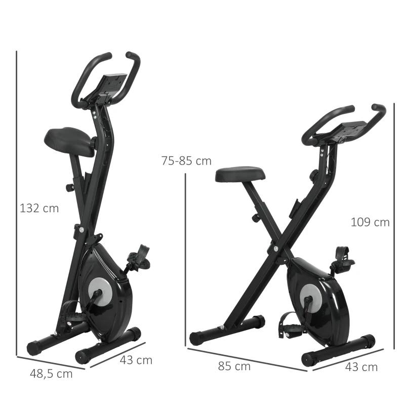 HOMCOM Bicicleta Estática Plegable con 8 Niveles de Resistencia Magnética Pantalla LCD y Asiento Regulable 43x85x109cm Negro