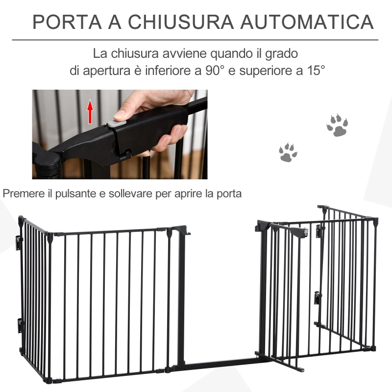 PawHut Cancellino per Cani Taglia Piccola e Media Pieghevole a 5 Pannelli, in Metallo e Plastica, 300x3x74.5 cm, Nero