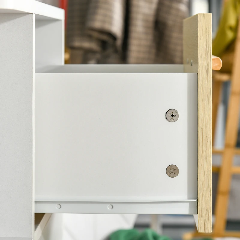 HOMCOM Mobiletto Multiuso con 3 Ripiani Aperti e Cassetti, Mobile per Soggiorno, Cucina, Ufficio in Legno Bianco, 60x40x100cm