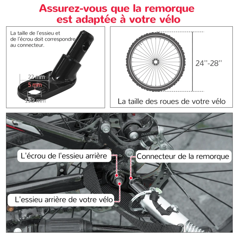 PawHut Remorque à vélo pour chien convertible jogger 2 en 1 pour animaux avec drapeau réflecteurs roues arrières gonflables aluminium