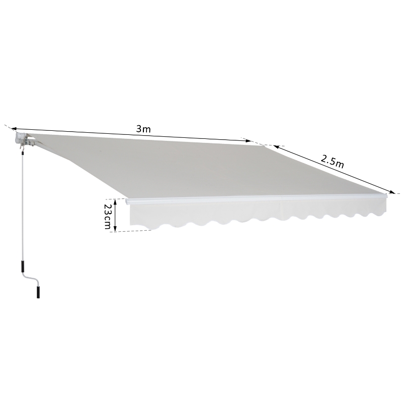 Outsunny Toldo para Patio Balcón Terraza y Jardín con brazo articulado de Aluminio y tela de Poliéster de 280g/m2 300x250cm Resistente al Agua y UV con Manivela Blanco