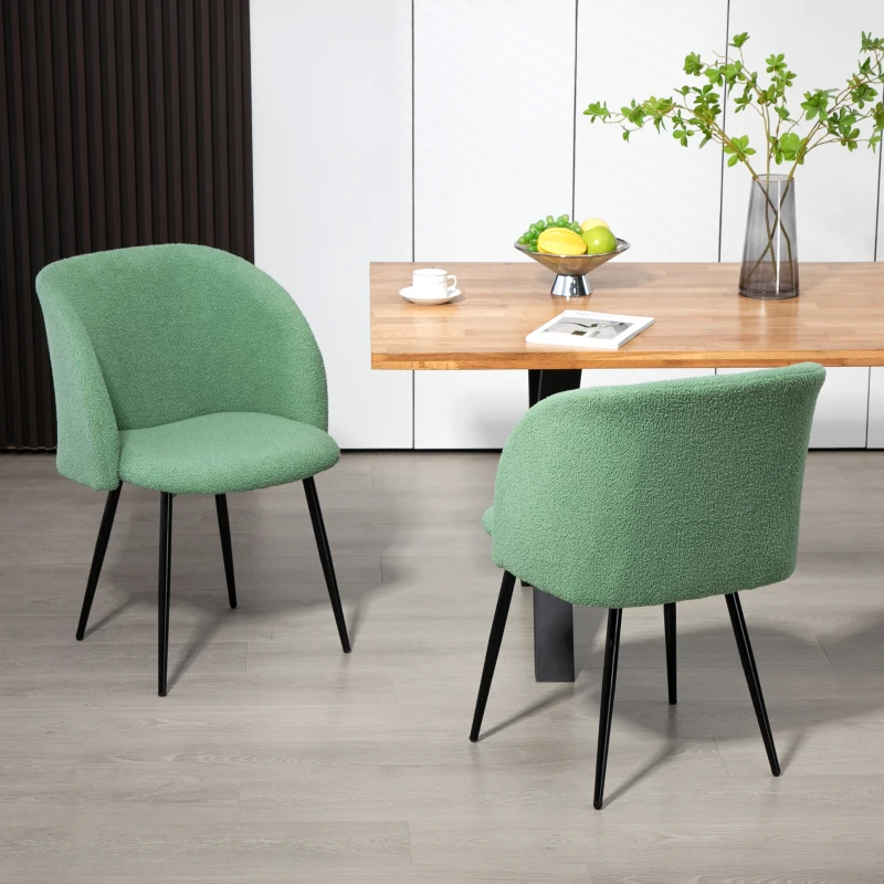 HOMCOM Lot de 2 chaises de salle à manger avec dossier en tissu effet laine boucleé pieds en acier 55 x 62 x 80 cm vert noir