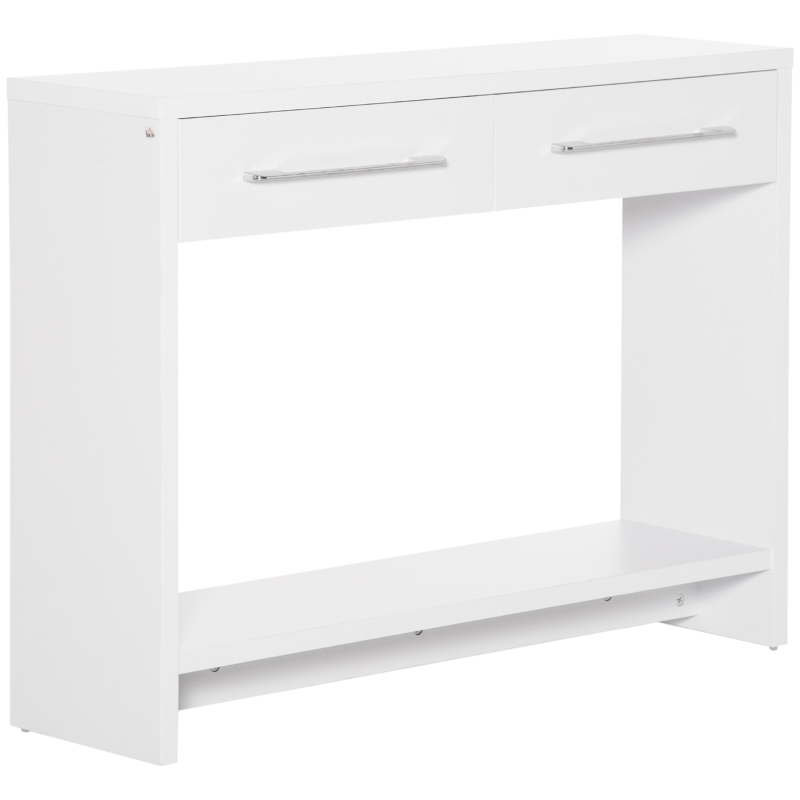 HOMCOM Table console table d'entrée bout de canapé avec étagère et 2 tiroirs style moderne - dim. 101,6I x 28P x 76,2H cm - blanc