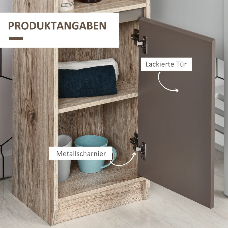 HOMCOM Badezimmerregal, Badeschrank, Küchenschrank, 2 Türschränke, 2 offenen Regalen, Spanplatte+MDF, 30 x 24 x 170cm