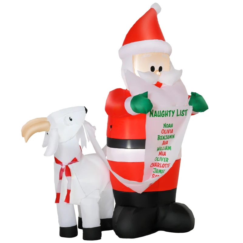 HOMCOM Babbo Natale Gonfiabile con Capretta e Luci LED Integrate per Esterno 135x85x180cm