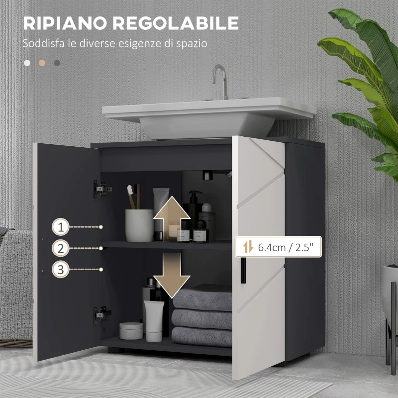 kleankin Mobile Sottolavabo Bagno in Legno con Armadietto 2 Ante, 60x30x60cm, Grigio