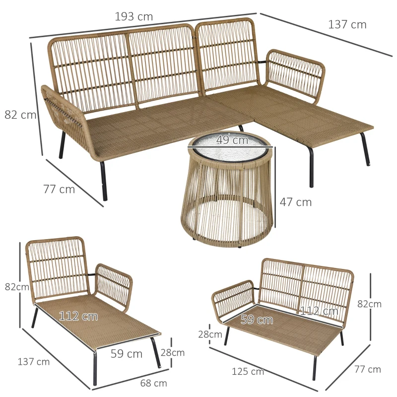 Outsunny Salon de jardin extérieur d'angle moduable 4 places en résine tressée canapé de jardin extérieur avec table basse coussins grand confort inclus crème