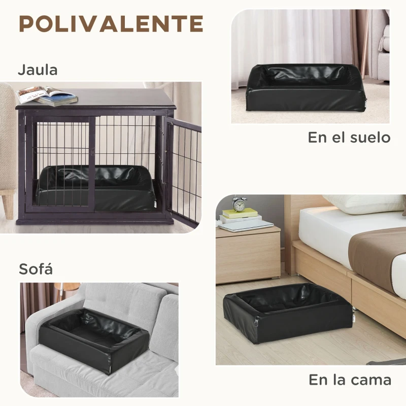 PawHut Colchón para Mascotas Tapizado en Cuero PU Acolchado de Espuma y Lavable con Cremallera 58x49x14,5 cm Negro