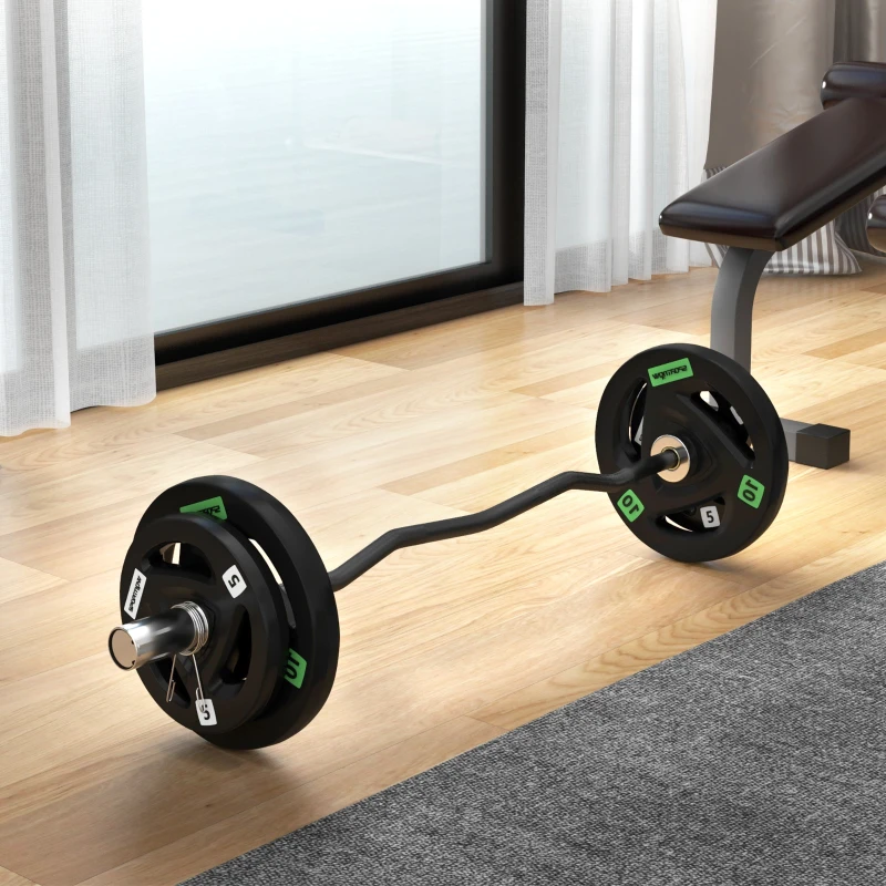 SPORTNOW Curl Bar with 30kg Weight Plates, Barbell Bar for 5cm Weight Plates, Home Gym Weight Lifting Bar, 120cm, 38kg