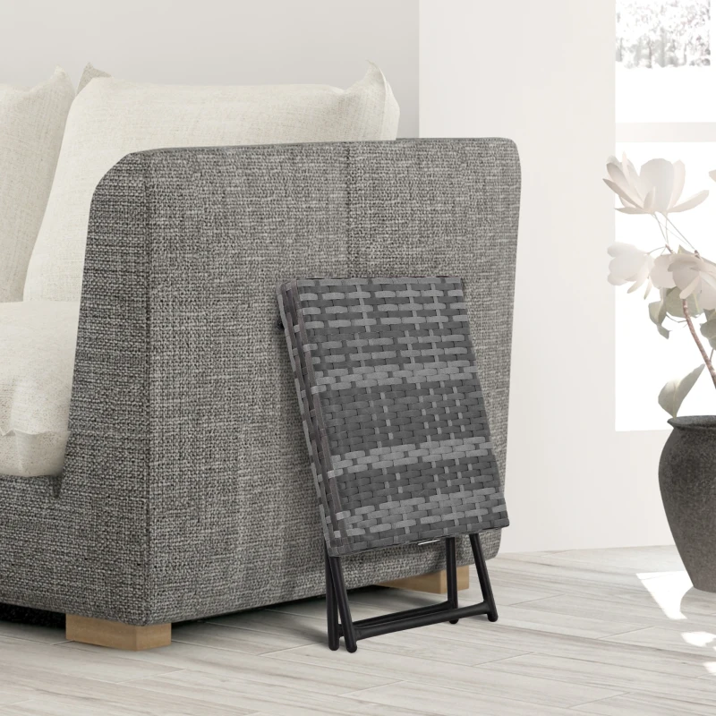 Outsunny Mesa de Terraza Exterior de Ratán PE Plegable con Patas Cruzadas y Marco de Acero para Patio Balcón 40x40x40 cm Gris