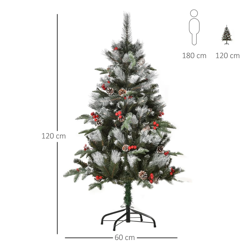 HOMCOM Árbol de Navidad Artificial 120 cm con 266 Ramas 27 Piñas y 27 Bayas Decoración Navideña para Interiores Verde