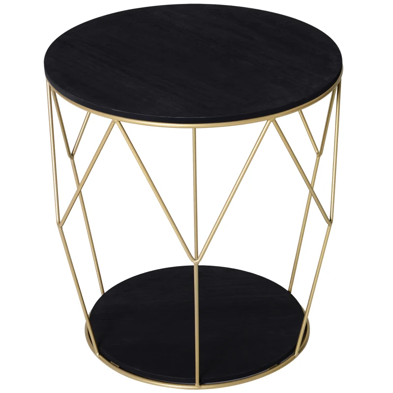 Mesita de Centro Dos Niveles Redonda Estilo Moderno Con Patas de Diseño Φ45x48Al cm Negro y Dorado