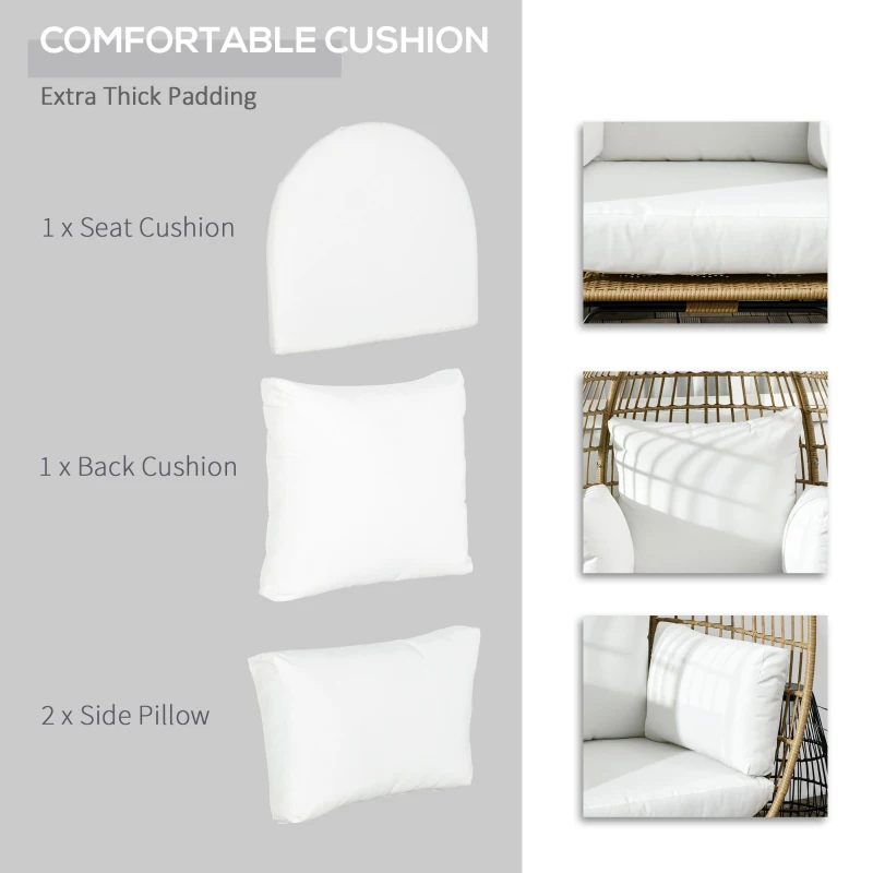 Outsunny Rattan Egg Chair with Cushions and Pillows, Khaki
