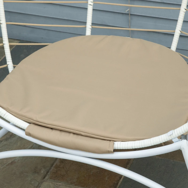 Outsunny Fauteuil cocon œuf sur pied pliant 118 x 75 x 142 cm avec coussin beige inclus métal résine blanc et beige