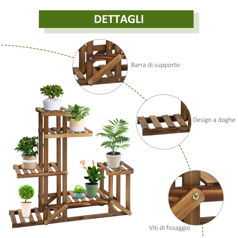 Outsunny Scaffale Porta Piante Asimmetrico a 6 Livelli per Giardino e Casa in Legno, 98x28x96.5cm