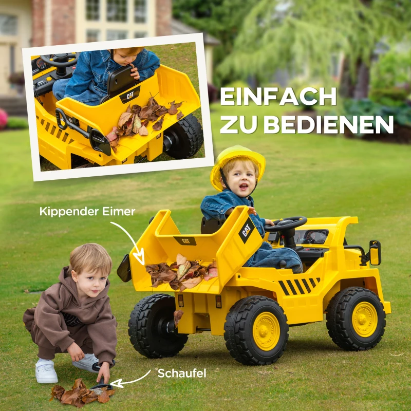AIYAPLAY Elektro-Kinderbagger, Caterpillar Kipplaster, 3-5 km/h, mit Fernsteuerung, 3-6 Jahre, Gelb(m-5)