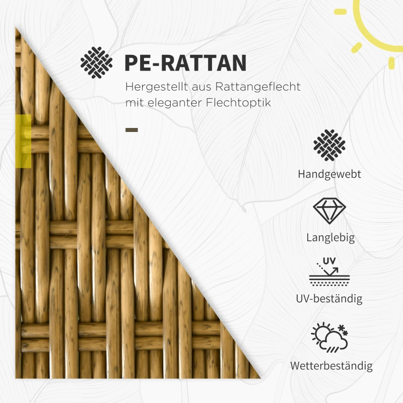 Outsunny Gartensitzgruppe, 4-tlg., Rattanoptik, rechteckiger Tisch, zwei Stühle, Zweisitzer, mit Sitzkissen, Sandfarbe