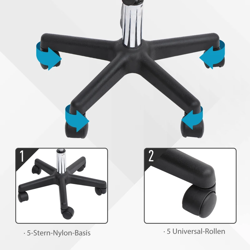 HOMCOM Rollhocker höhenverstellbar mit Rückenlehne Drehhocker 72-84 cm Arbeitshocker 360° drehbar Bürohocker für Büro Salon Massage Spa Schwarz
