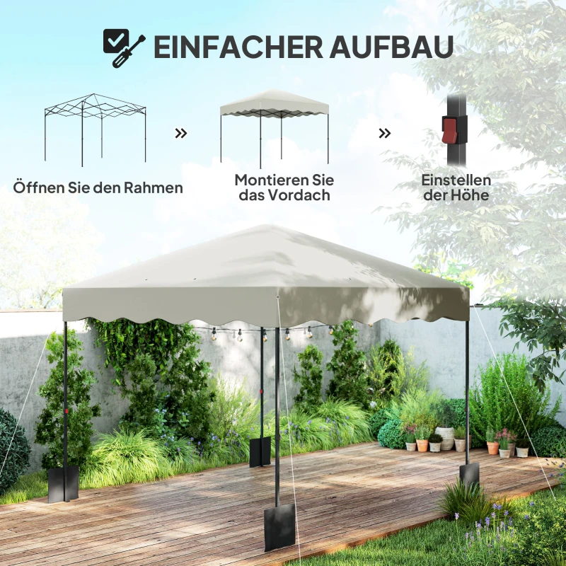 Outsunny 3 x 3 m Pop-up-Pavillon, Höhenverstellbares Gartenzelt, mit Rolltasche, für Garten, Terrasse, Metall, Stoff, Cremeweiß