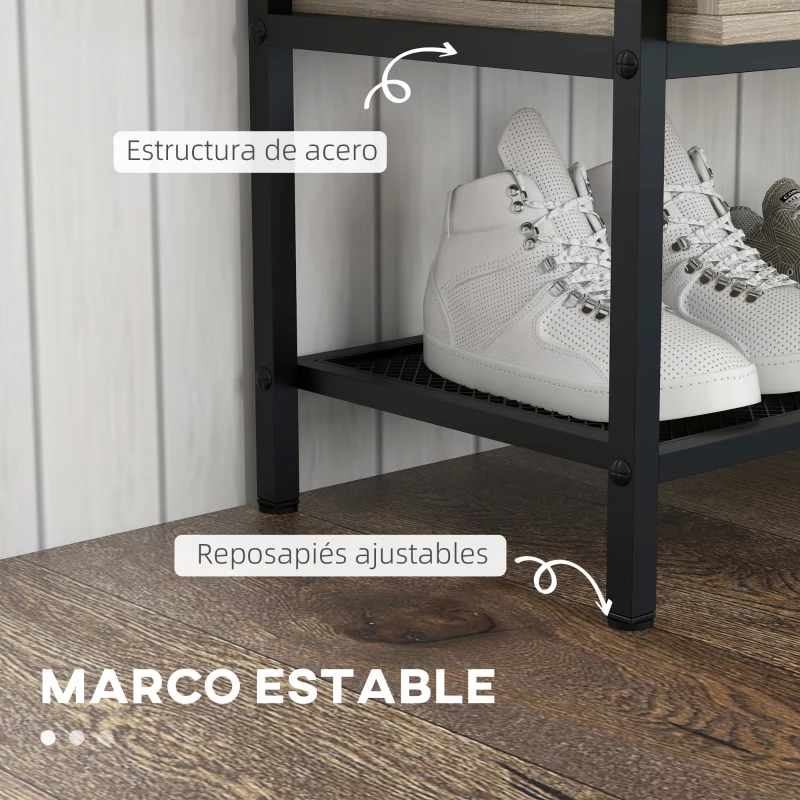 HOMCOM Banco Recibidor con Tapa Abatible Mueble Zapatero con Compartimento Oculto y Estante de Rejilla 84x39,5x61 cm Roble