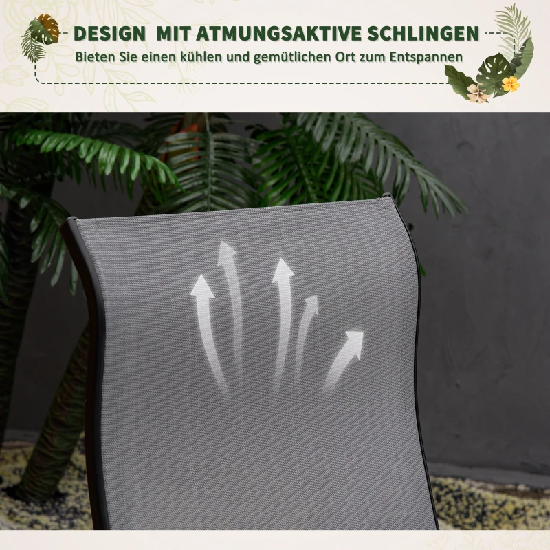 Outsunny Schaukelstuhl Schaukelliege mit Rückenlehne Fußstütze verstellbar Gartenliege Schwungliege bis 160 kg belastbar Texteline Grau 90 x 64 x 96,5 cm