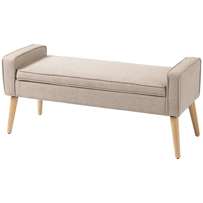 HOMCOM Baúl de Almacenaje Tapizado en Lino con Tapa Abatible y Patas de Madera para Dormitorio Salón 20x45x54 cm Beige