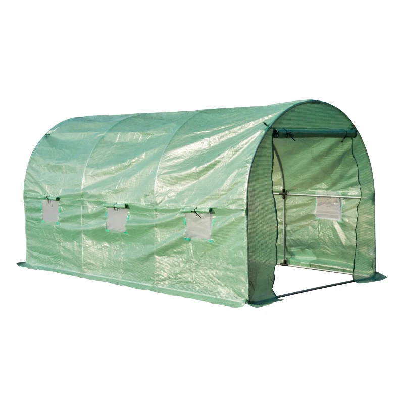 Outsunny Invernadero de Jardín Huerto Tipo Túnel 6 Ventanas Cultivos Plantas y Verduras Cubierta PE 140g/㎡ Impermeable 4x2x1,9m Acero