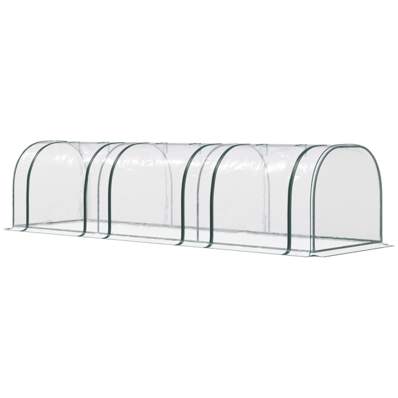 Outsunny Mini Serre de Jardin mini serre tunnel serre à tomates 3,5L x 1l x 0,8H m Acier PVC Haute densité Anti-UV 3 fenêtres avec Zip enroulables Vert et Transparent