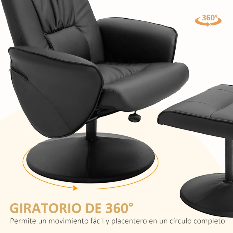 HOMCOM Sillón de Relax con Reposapiés Respaldo Reclinable hasta 145° para Salón Dormitorio Oficina 76x81x101 cm Negro