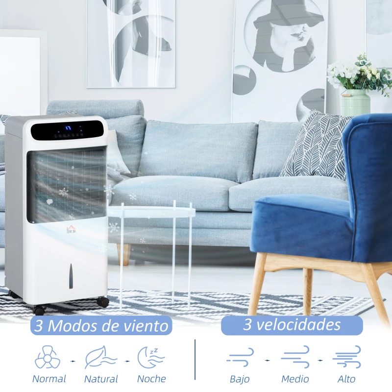 HOMCOM Climatizador 4 en 1 con Control Remoto 3 Modos 3 Velocidades Temporizador y Pantalla Táctil 38x35x81 cm Blanco