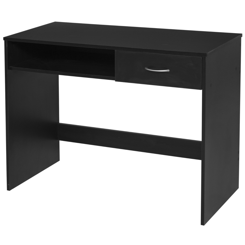 HOMCOM Compact Computer Desk, Study Table with Drawer and Storage Compartment, Writing Workstation, Black
