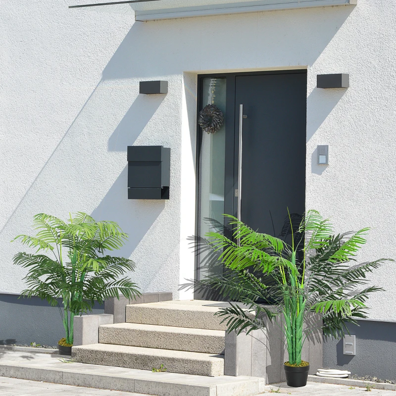 Outsunny 2 Pack Artificial Plant Palm Tree in Pot, Fake Plants for Home Indoor Outdoor Decor, 125cm, Green