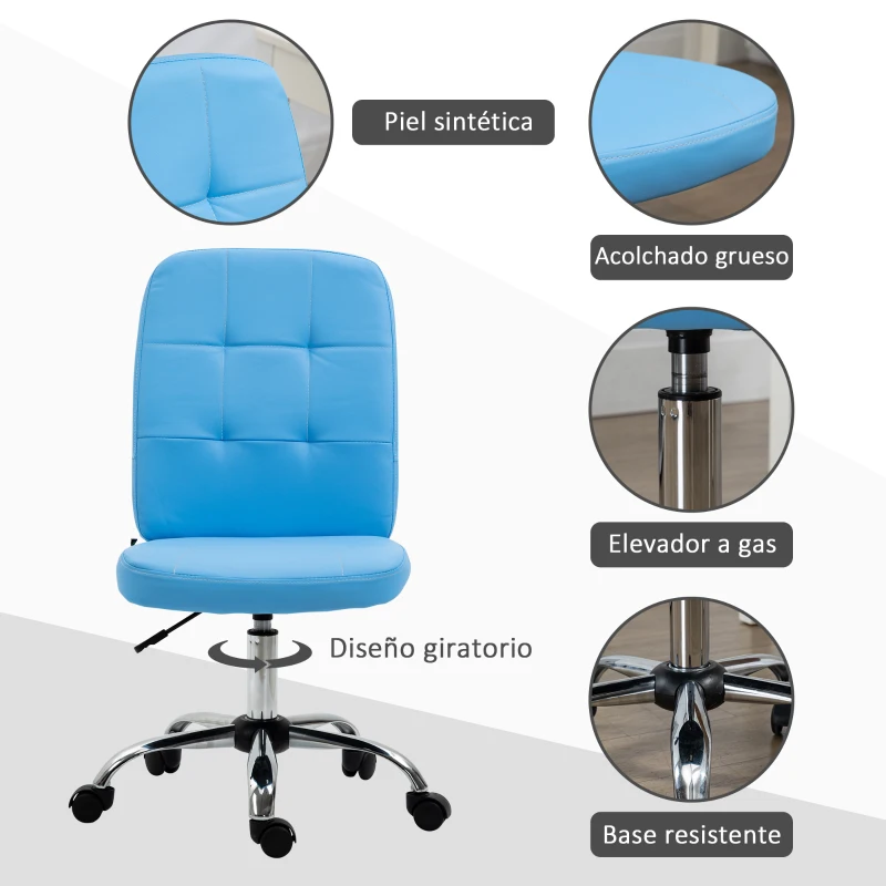 Vinsetto Silla de Oficina sin Brazos Silla de Escritorio Giratorio de Piel Sintética con Altura Ajustable 45x59x90-100 cm Azul